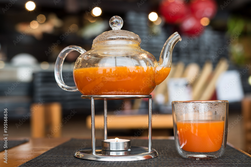Sea Buckthorn tea candle basking in Japanese restaurant Sea Buckthorn tea candle basking in Japanese restaurant