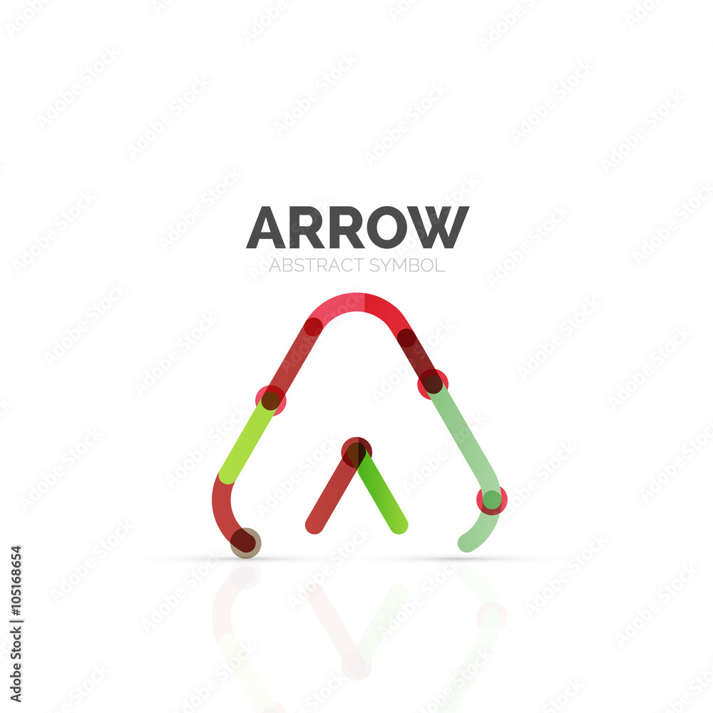 Linear arrow abstract logo, connected multicolored segments of lines in directional pointer figure Linear arrow abstract logo, connected multicolored segments of lines in directional pointer figure
