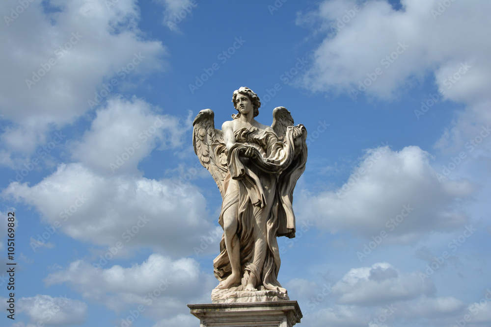 Angel with Garment and Dice from Ponte Sant'Angelo in Rome, with heavenly sky and clouds