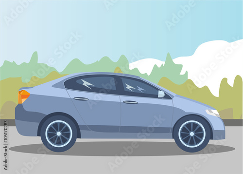 Car on a nice nature background. Vector illustration. © artsquirrel