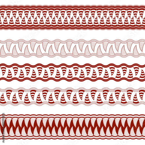 Patterned stripes in the form of fangs. Set zentangle ornaments.