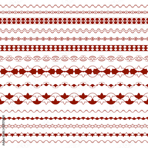 Patterned strips from simple elements. Set zentangle ornaments.
