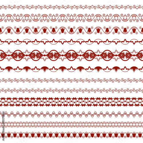 Patterned strips from simple elements. Set zentangle ornaments.