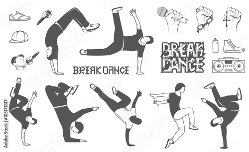 Set of Vector Breakdance Man Silhouettes