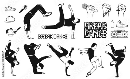 Set of Vector Breakdance Man Silhouettes