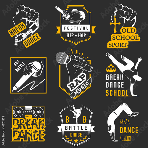 Vector Set of Badges, Logos and Sign Break Dance