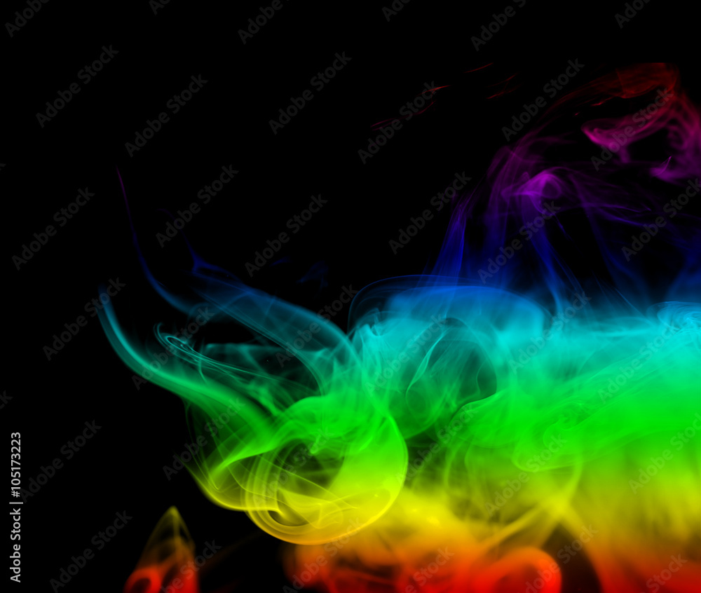 Colorful creative smoke waves on black - Colorful creative smoke waves on black background. Perfect for design, as graphic element or template background.