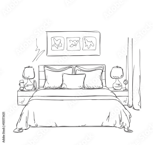 Bedroom modern interior sketch