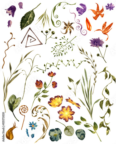 Wallpaper Mural The collection of bouquets, simple florals, wreathes, single leaves, grass and border design,acrylic and watercolor on paper Torontodigital.ca