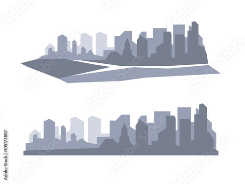 Flat megapolis panorama. Vector background