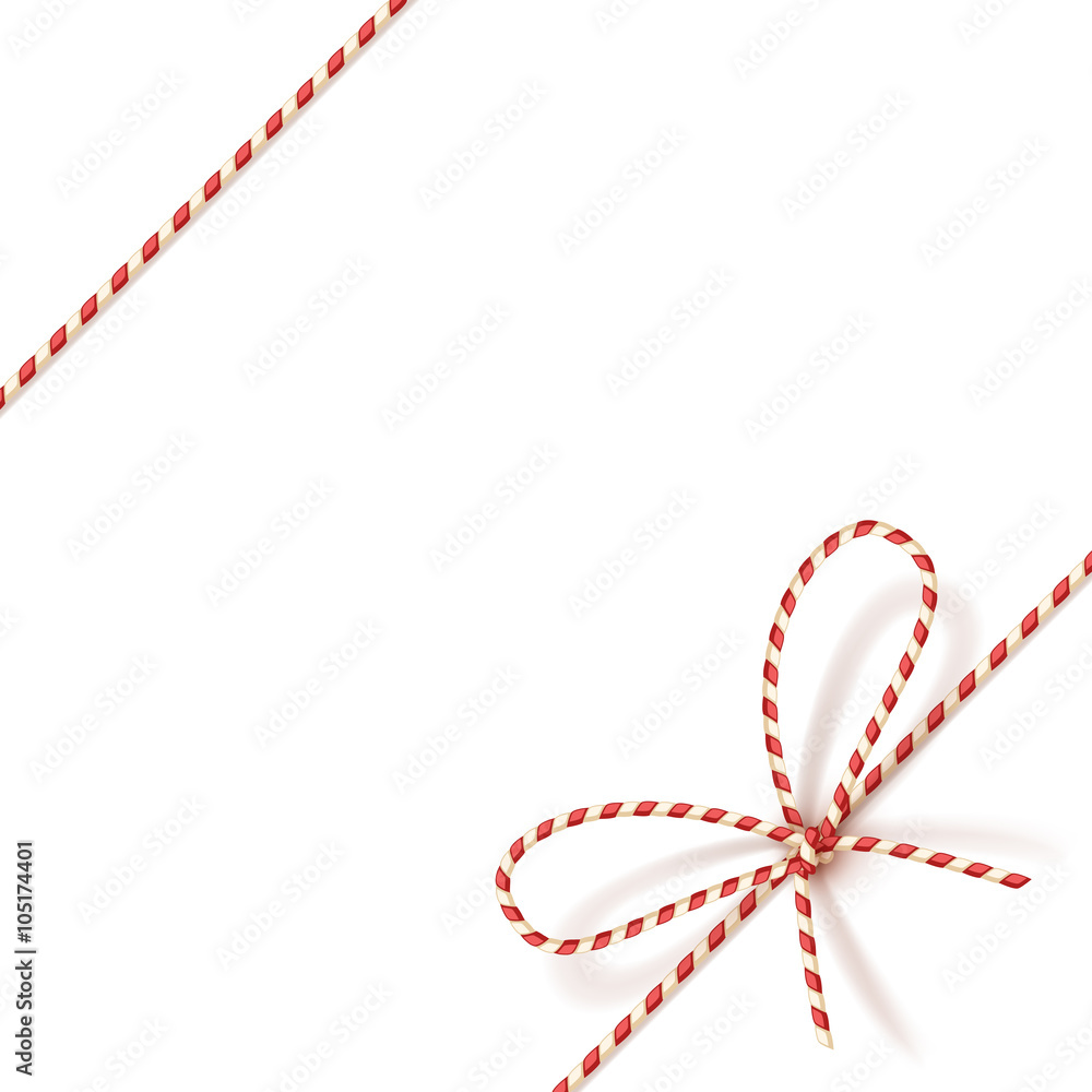 Christmas gift tying: bow-knot of red and white twisted cord. Vector illustration, eps10. Christmas gift tying: bow-knot of red and white twisted cord. Vector illustration, eps10.