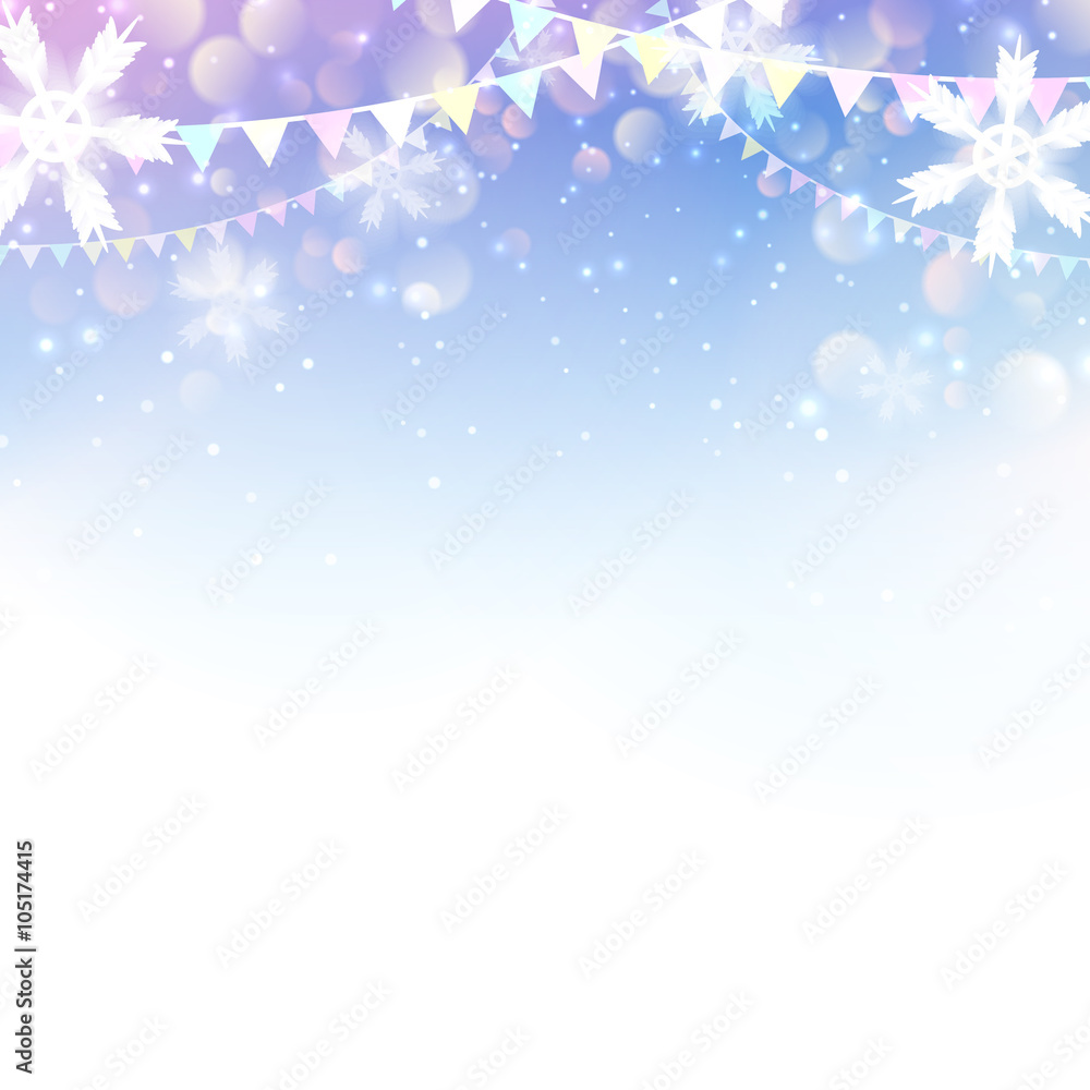 Christmas & New Year design: light background with snowflakes and flag garlands. Vector illustration, eps10. Christmas & New Year design: light background with snowflakes and flag garlands. Vector illustration, eps10.