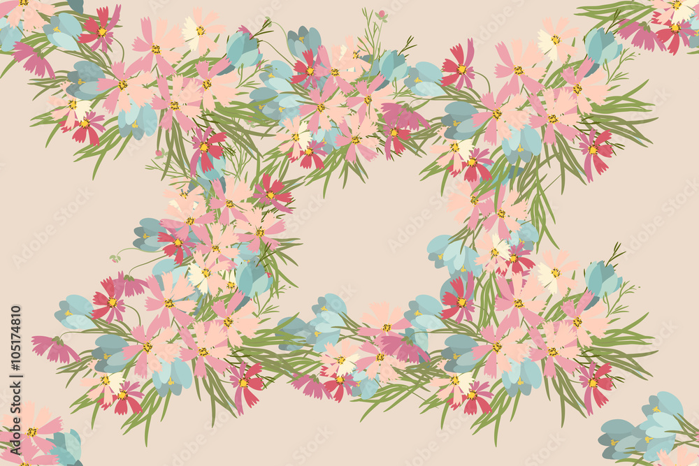 Floral crocus cosmos background vector illustration