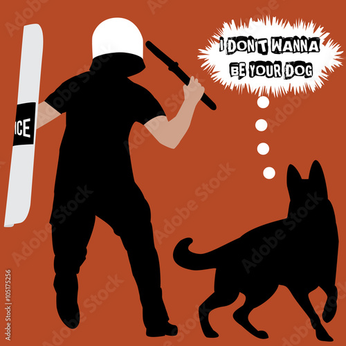 Vászonkép Policeman with baton and police dog