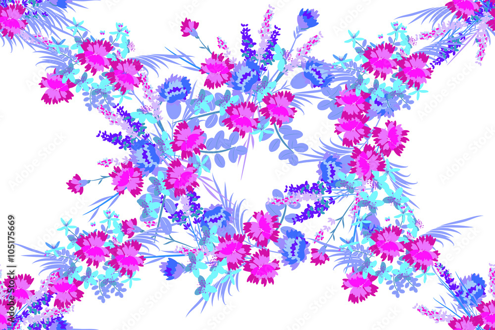 Floral Lavender Carnation St. John's wort  background vector illustration. Sprig  background, floral greeting card
