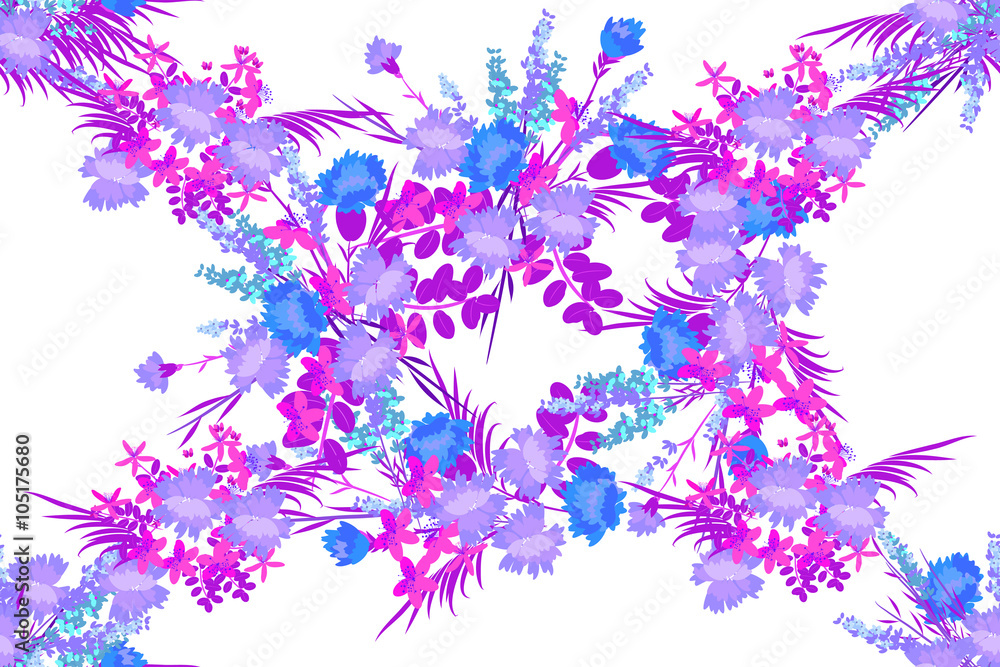 Floral Lavender Carnation St. John's wort  background vector illustration. Sprig  background, floral greeting card