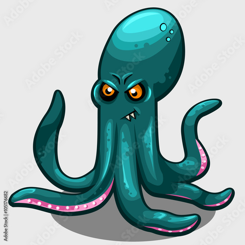 Green evil octopus with eyes isolated 
