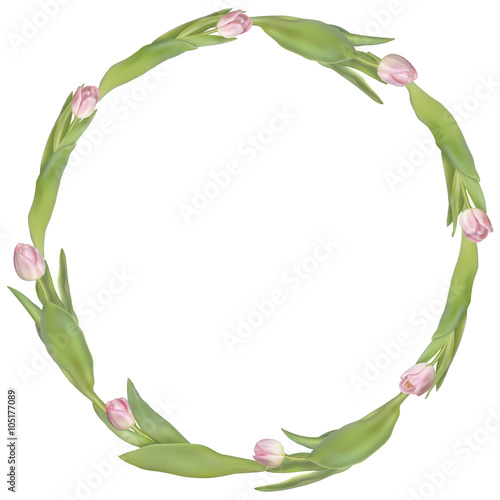 Circle frame with tulips flowers. EPS 10