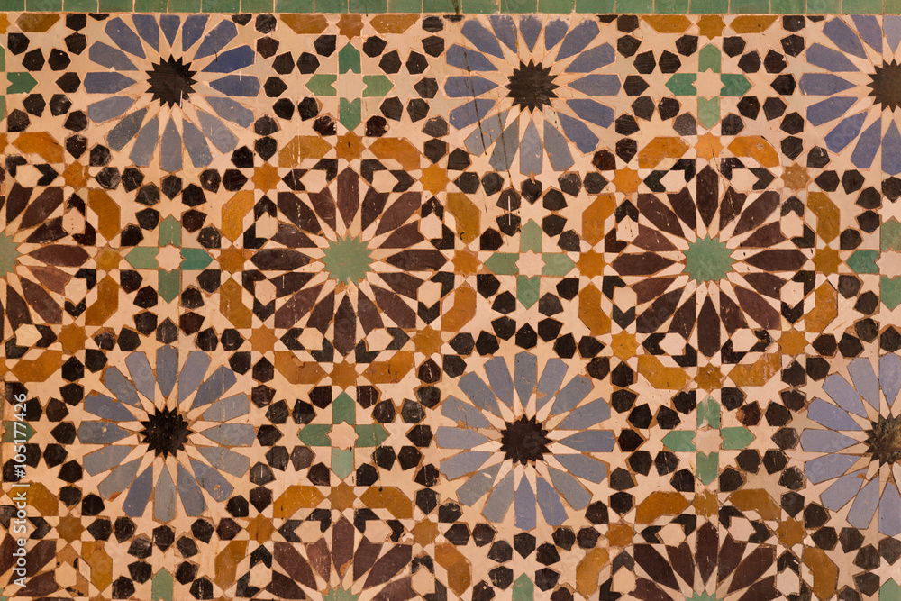 tile panel in the 17th century Saadian tombs in Marrakech