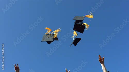Graduates thow caps, slow motion photo