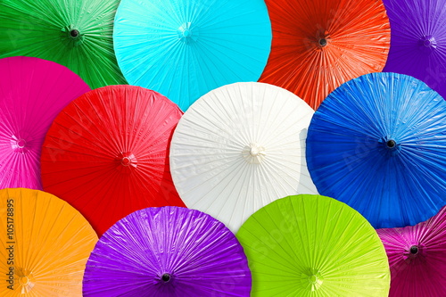 Close up colorful abstract of umbrellas background.