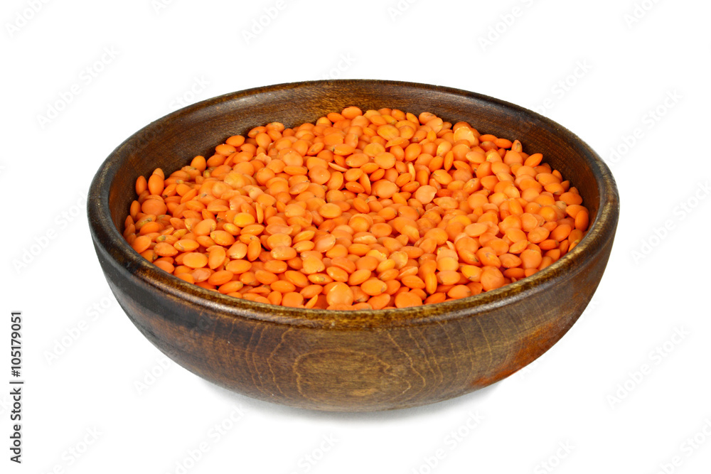 Red lentil beans in bowl isolated on white Red lentil beans in bowl isolated on white