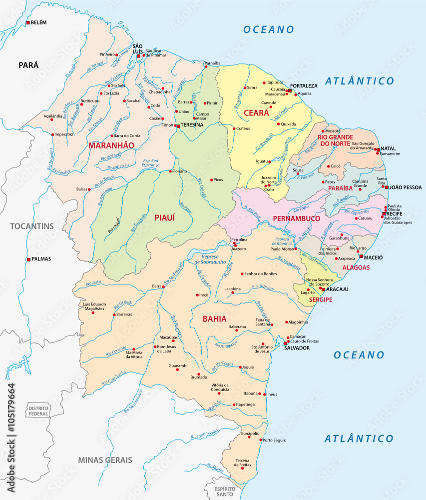 map of the northeast region, brazil