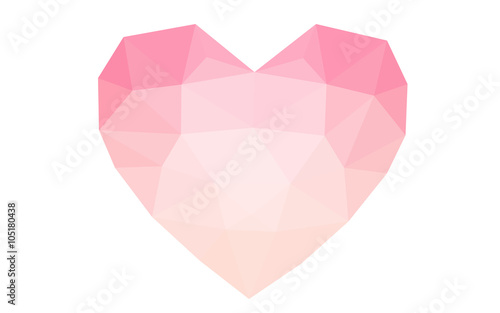 Pink heart isolated on white background with pattern consisting of triangles.