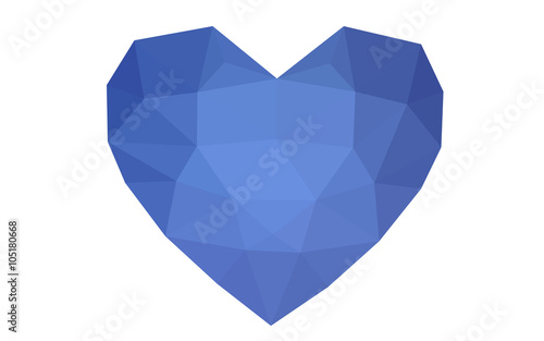Blue heart isolated on white background with pattern consisting of triangles.