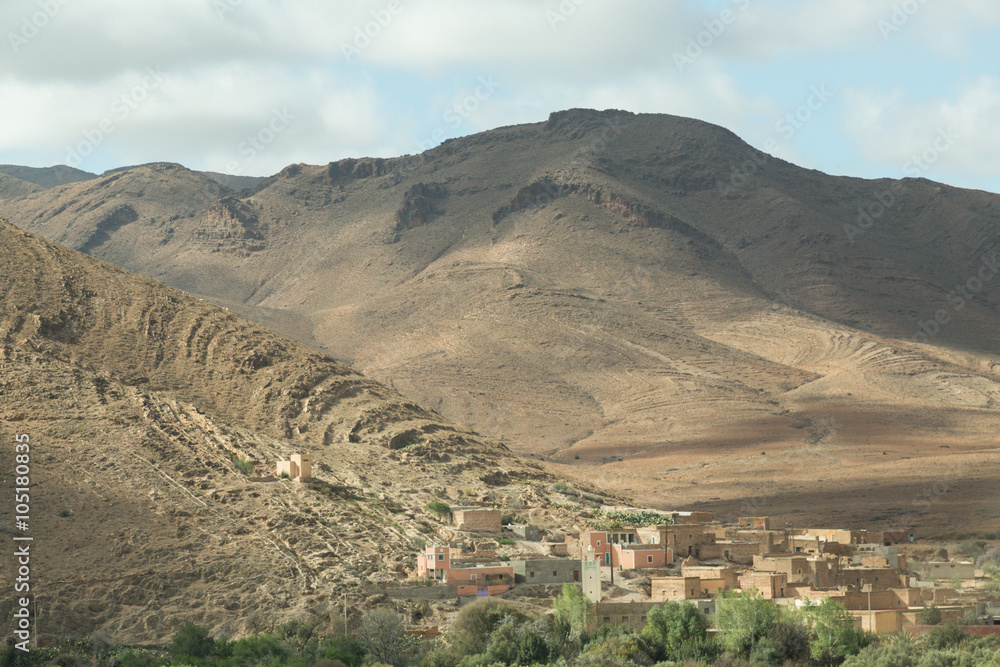view of the Moroccan countryside and a village