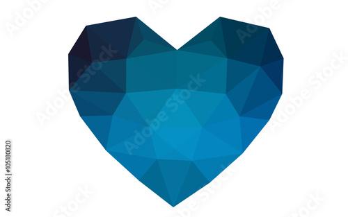 Blue heart isolated on white background with pattern consisting of triangles.