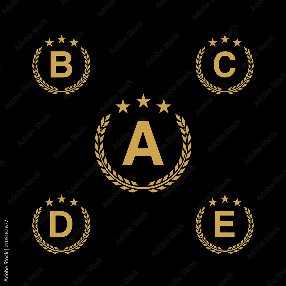golden star laurel wreath laurel wreath logo icon with capital alphabet letters design template elements letter a b c d e stock vector adobe stock