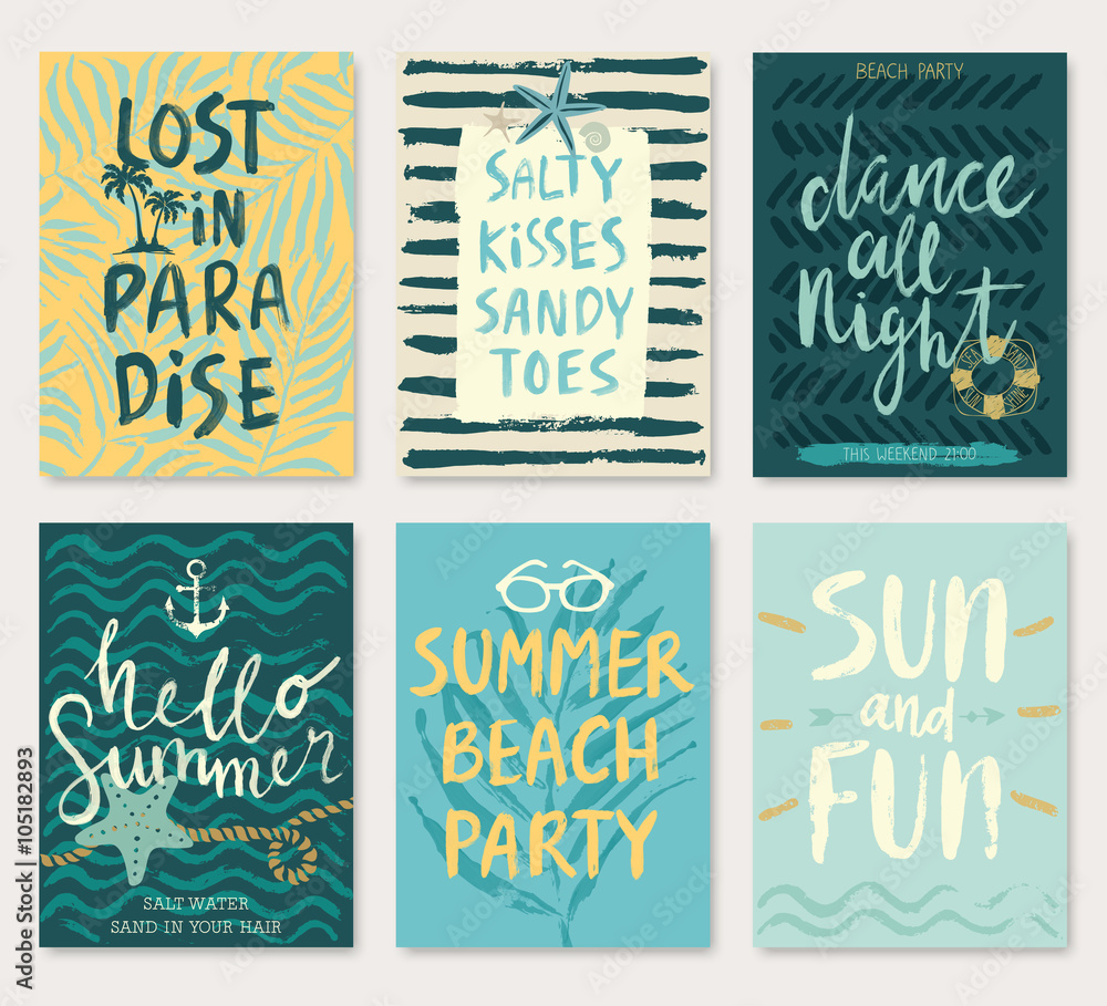 Summer hand drawn calligraphyc card set. Summer hand drawn calligraphyc card set.