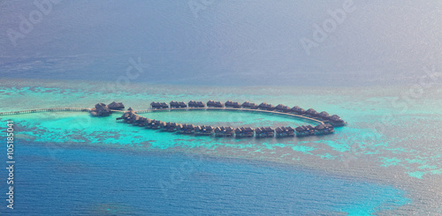 Aerial view on Maldives resort, Raa atol