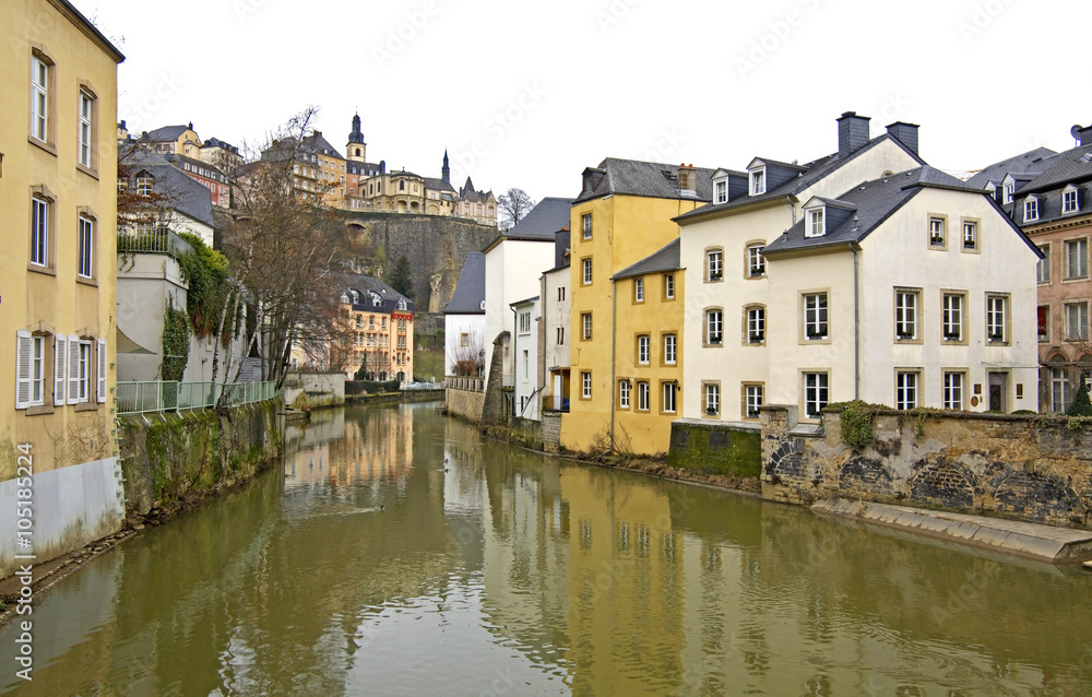 Alzette river Luxembourg city. Luxembourg