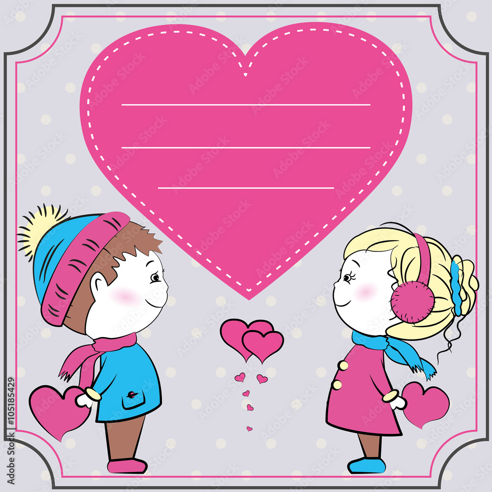 Greeting card, loving couple holding hearts Greeting card, loving couple holding hearts