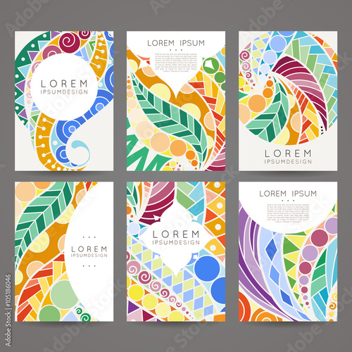 Set of vector design templates. Brochures in random colorful style. Vintage frames and backgrounds. © Drekhann