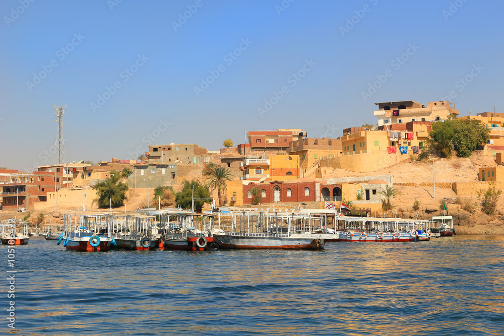 Boats along the shore of the Nile River, Egypt