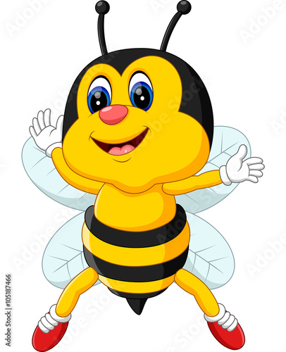 cute Bee cartoon flying of illustration