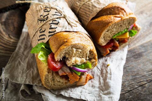 Sandwiches with meat and vegetables