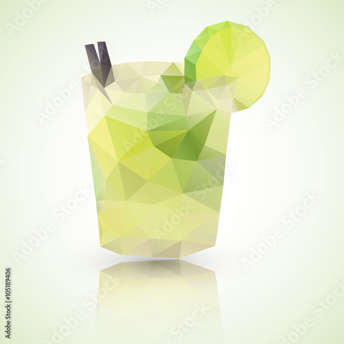 Low poly illustration of a glass of Caipirinha or Caipiroska cocktail drink. made with vector triangles