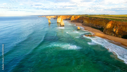 The Twelve Apostles sea as seen from helicopter
