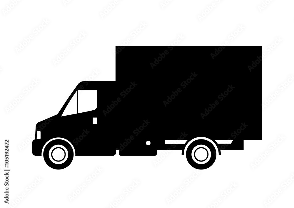 Black delivery van on white background Black delivery van on white background