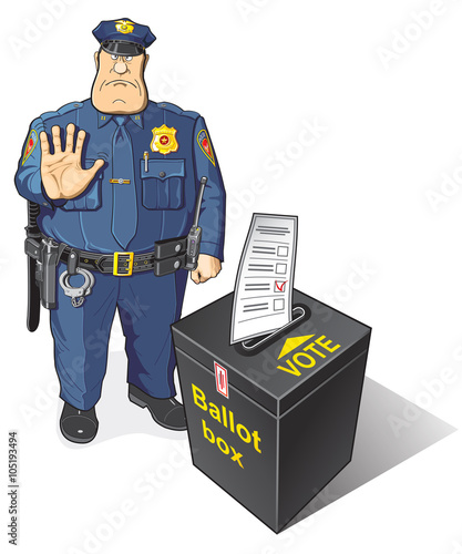 Ballot box. Ballot. ballots. vote. Police, police officer, policeman