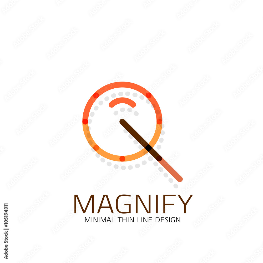 Vector thin line design logo magnifying glass, search and find or zoom logotype concept. Linear minimalistic business icon Vector thin line design logo magnifying glass, search and find or zoom logotype concept. Linear minimalistic business icon