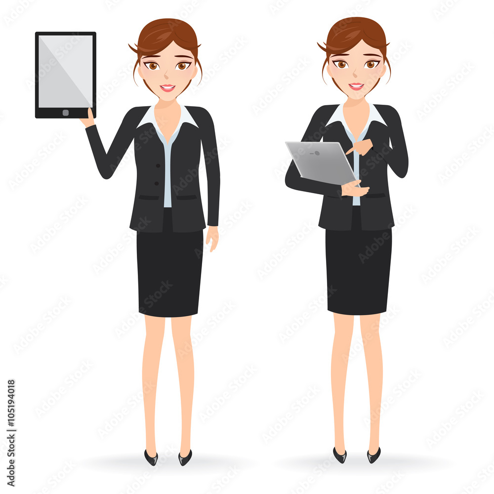 Beautiful brunette business woman using a touch pad tablet porta Beautiful brunette business woman using a touch pad tablet porta