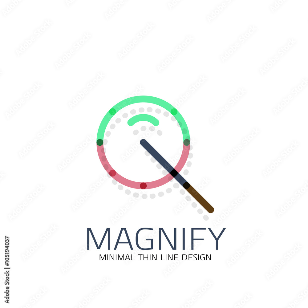 Vector thin line design logo magnifying glass, search and find or zoom logotype concept. Linear minimalistic business icon Vector thin line design logo magnifying glass, search and find or zoom logotype concept. Linear minimalistic business icon