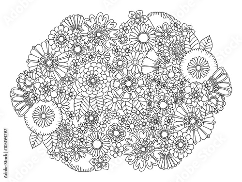 Flowers ornament coloring book for adults vector