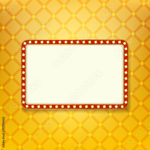 Shining light banner. Retro golden frame with neon lights