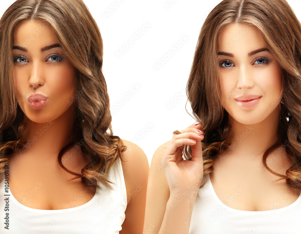 Beauty visual about suntan. Model's face divided in parts - tanned and natural Beauty visual about suntan. Model's face divided in parts - tanned and natural